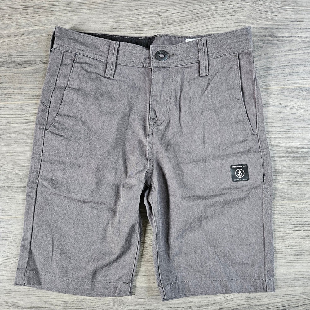 Volcom Frickin Charcoal Gray Chino Shorts Boys Size 14 Large 27 8" Inseam